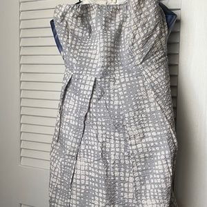 Strapless Cotton Gray & White Print Dress